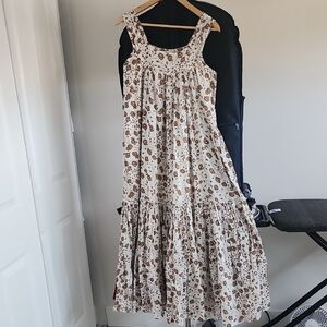 Daughters of India Brown Tan Tiered Ruffled Maxi Sundress